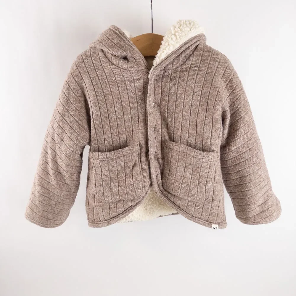 Oh baby! Warm Sherpa Lined Wide Rib Sweater Knit Snowdrift Hoodie Brown Sz 6m